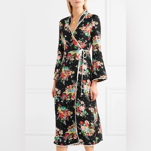 RIXO Other - Rixo London Cindy Floral Printed Crepe Wrap Midi Dress Small